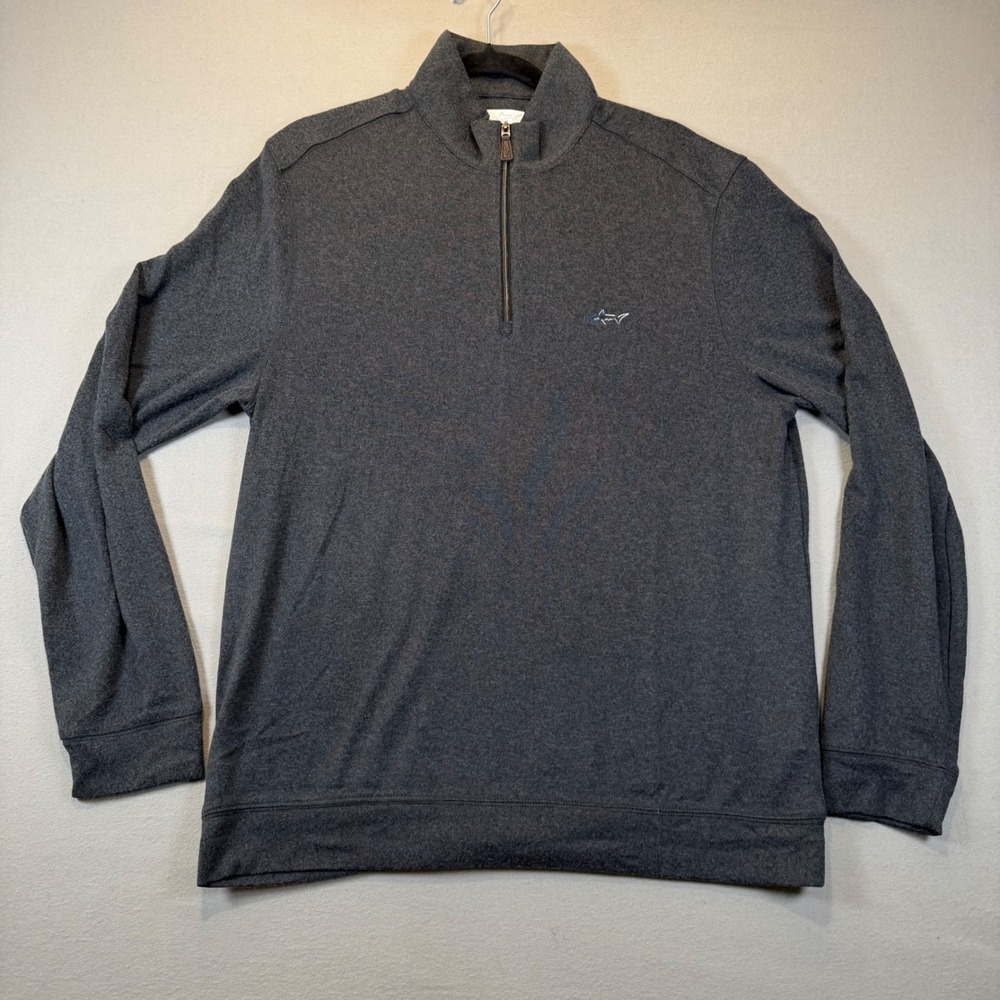 Greg Norman Quarter Zip Pullover Mens M Gray Heather Shark Logo Sweater